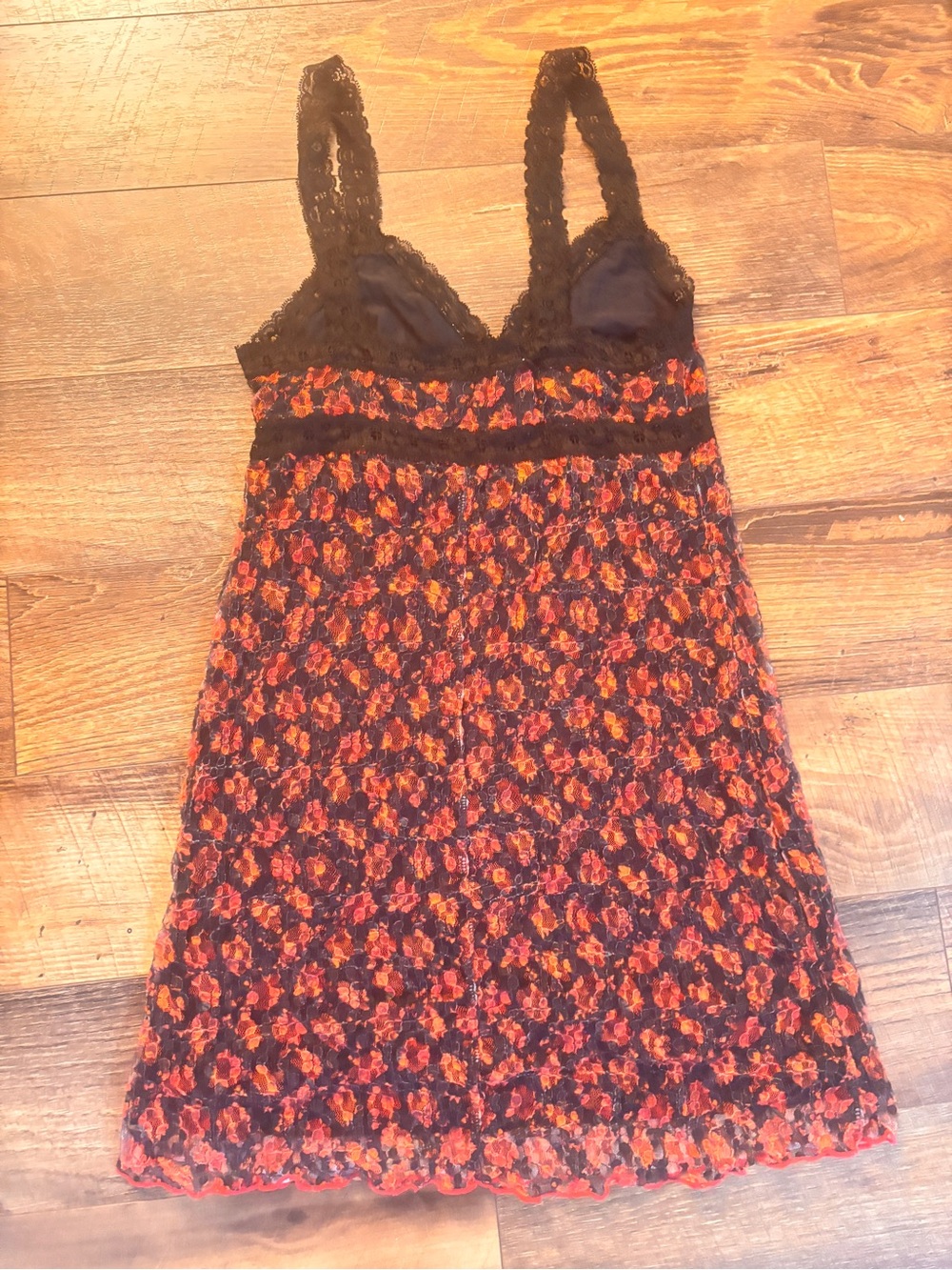 Urban Outfitters Black Red Floral Lace Slip Mini Dress S - Picture 7 of 7